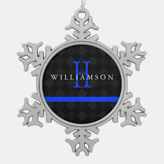 Thin Blue Line Custom Monogram Tin Sneeuwvlok Ornament (Voorkant)