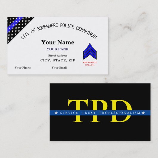 Thin Blue Line Custom Police Visitekaartje (Voorkant / Achterkant)