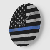 Thin Blue Line - Distress Tattered Flag Grote Klok (Hoek)