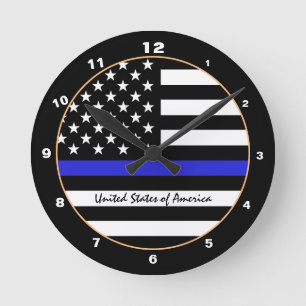 Thin Blue Line en American Flag Police / USA kanto Ronde Klok
