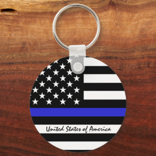 Thin Blue Line en American Flag Police / USA kanto Sleutelhanger