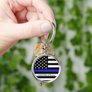 Thin Blue Line en American Flag Police / USA kanto Sleutelhanger
