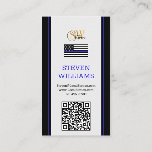 Thin Blue Line en Modern QR Code, Foto / Monogram Visitekaartje (Achterkant)
