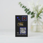 Thin Blue Line en Modern QR Code / Monogramnaam Visitekaartje (Staand voorkant)