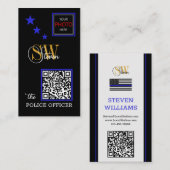 Thin Blue Line en Modern QR Code / Monogramnaam Visitekaartje (Voorkant / Achterkant)