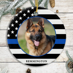 Thin Blue Line Flag Foto K9: Kerstmis van politie Keramisch Ornament