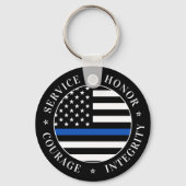 Thin Blue Line Flag Law Enforcement Officer Sleutelhanger (Voorkant)