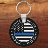 Thin Blue Line Flag Law Enforcement Officer Sleutelhanger (Voorkant)