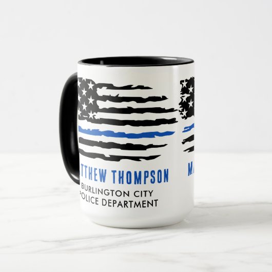 Thin Blue Line Flag Persoonlijke politieman Mok (Voorkant links)