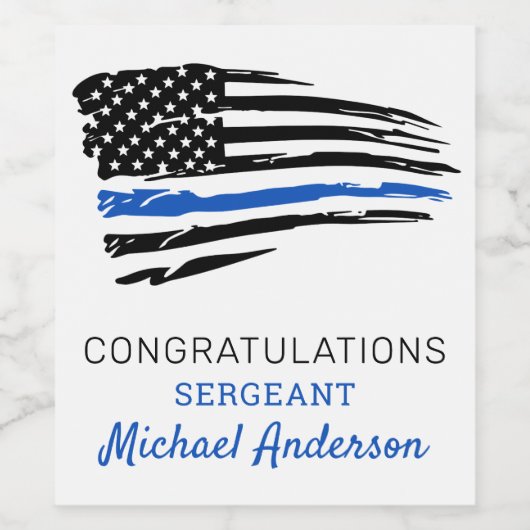 Thin Blue Line Flag Police Retirement Party Wijn Etiket (Enkel label)