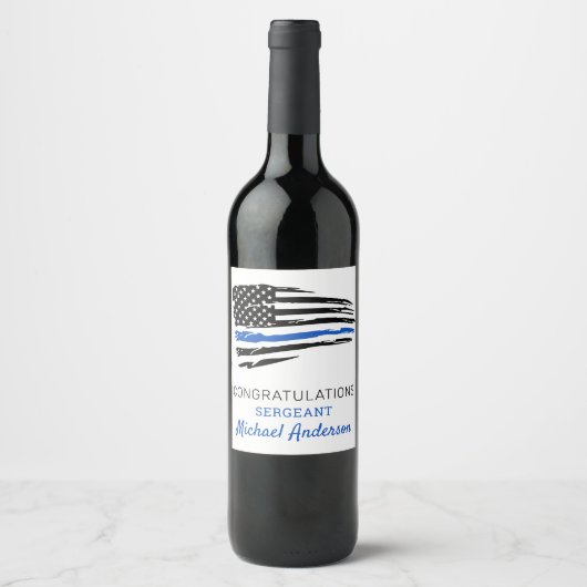 Thin Blue Line Flag Police Retirement Party Wijn Etiket (Voorkant)