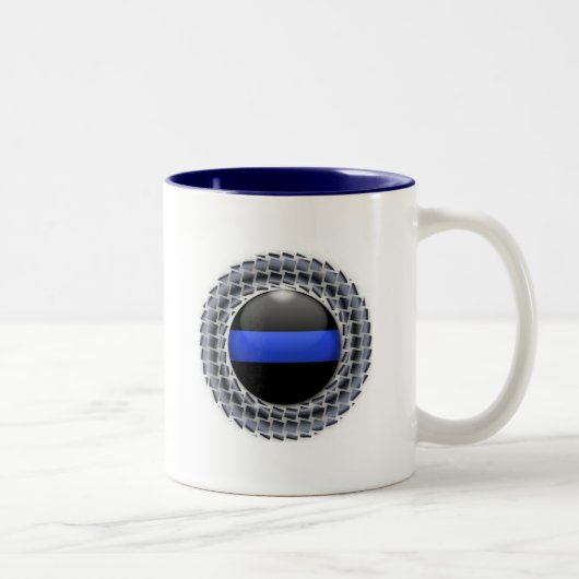 Thin Blue Line Ggloed Button & Framed Button Tweekleurige Koffiemok (Rechts)