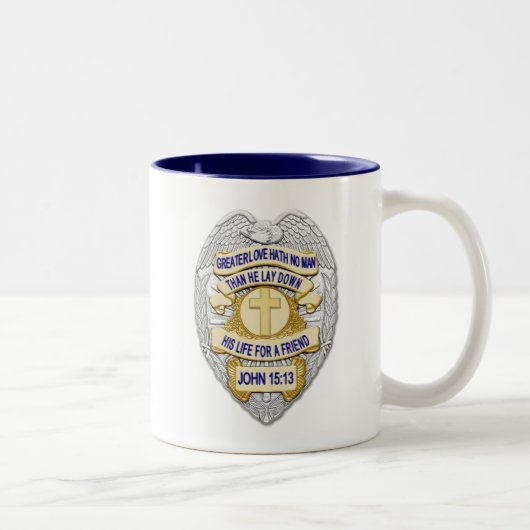 Thin Blue Line Ggloed Button & Gold Badge Tweekleurige Koffiemok (Rechts)