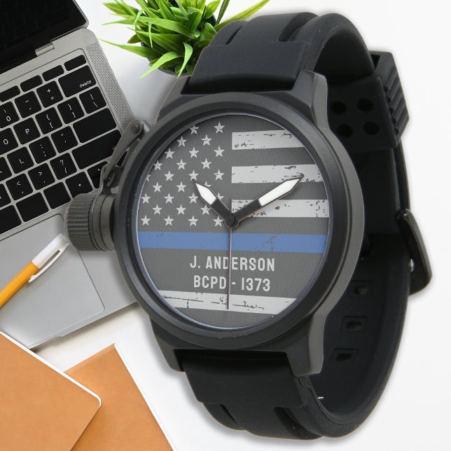 Thin Blue Line Gift - Amerikaanse vlag - Politie Horloge (Creator heeft geüpload)