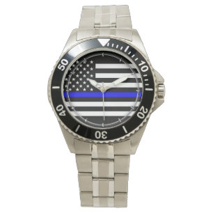Thin Blue Line Graphic op Amerikaanse vlag Horloge