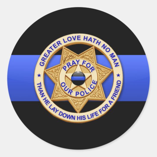 Thin Blue Line Greater Love Badge Ronde Sticker (Voorkant)