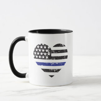 Thin Blue Line Heart USA Flag Police Support Mok