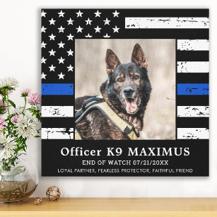 Thin Blue Line K9 agent Politie Dog Memorial Canvas Afdruk