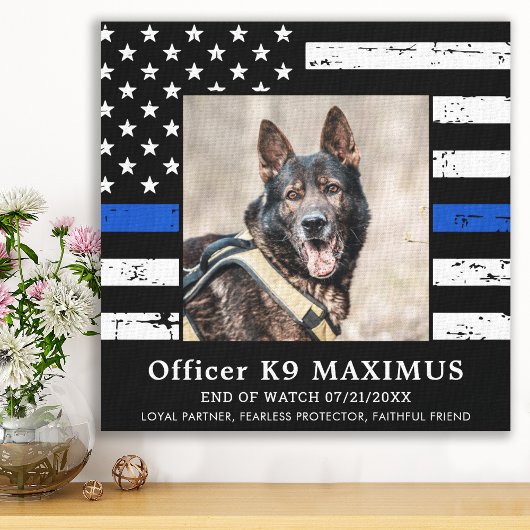 Thin Blue Line K9 agent Politie Dog Memorial Canvas Afdruk