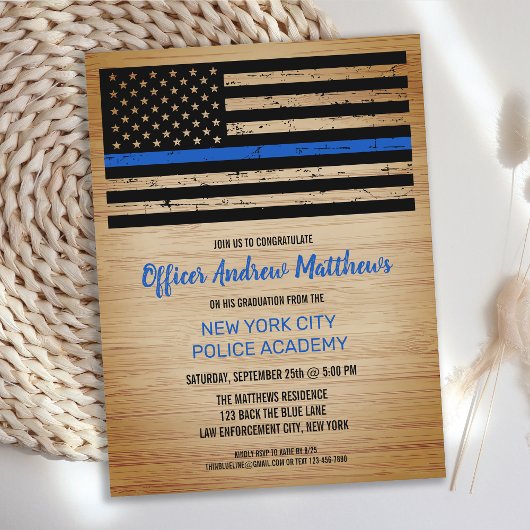 Thin Blue Line Law Enforcement Police Afstuderen I Uitnodiging Briefkaart