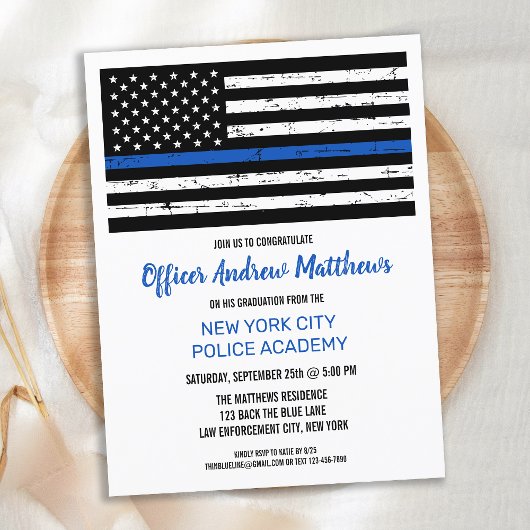 Thin Blue Line Law Enforcement Police Afstuderen Uitnodiging Briefkaart