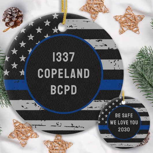 Thin Blue Line Law Enforcement Police Officer Keramisch Ornament
