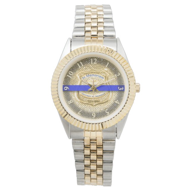 Thin Blue Line Memorial Tribute Gold Horloge (Voorkant)