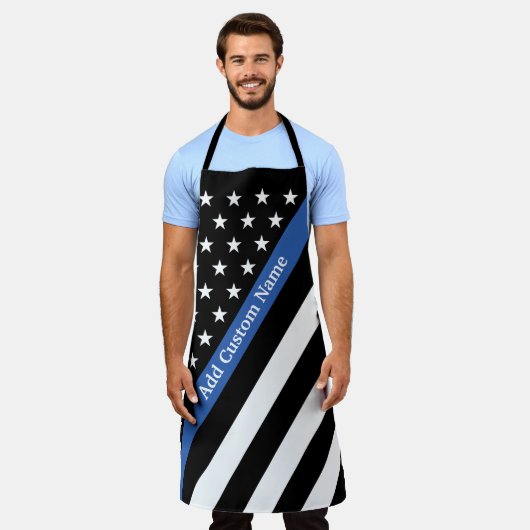 Thin Blue Line Monogram vlag Long Apron Schort (Gedragen)
