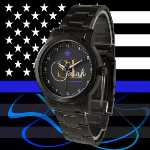 Thin Blue Line - Monogramed Name & Signature Horloge