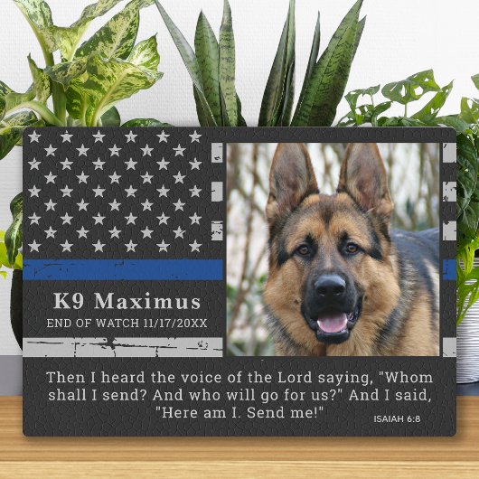 Thin Blue Line Officer K9 Memorial Fotoplaat