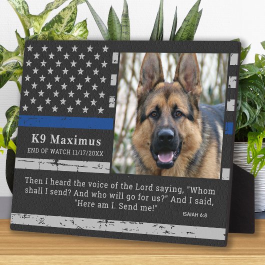 Thin Blue Line Officer K9 Memorial Fotoplaat
