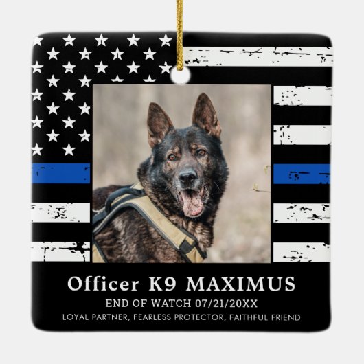 Thin Blue Line Officer K9 Memorial Keramisch Ornament (Achterkant)