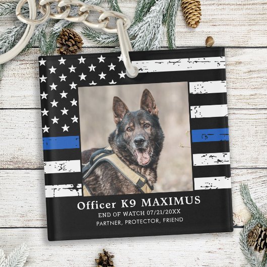 Thin Blue Line Officer K9 Memorial Sleutelhanger