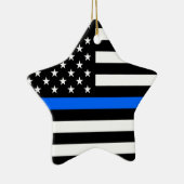 "THIN BLUE LINE OP AMERIKAANSE VLAG" KERAMISCH ORNAMENT (Rechts)
