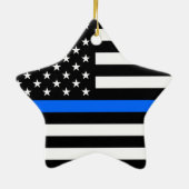 "THIN BLUE LINE OP AMERIKAANSE VLAG" KERAMISCH ORNAMENT (Achterkant)