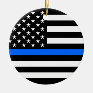 "THIN BLUE LINE OP AMERIKAANSE VLAG" KERAMISCH ORNAMENT
