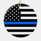 "THIN BLUE LINE OP AMERIKAANSE VLAG" KERAMISCH ORNAMENT (Achterkant)