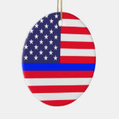 "THIN BLUE LINE OP AMERIKAANSE VLAG" KERAMISCH ORNAMENT (Rechts)