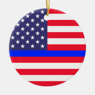 "THIN BLUE LINE OP AMERIKAANSE VLAG" KERAMISCH ORNAMENT
