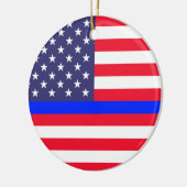 "THIN BLUE LINE OP AMERIKAANSE VLAG" KERAMISCH ORNAMENT (Links)