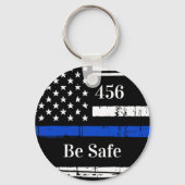 Thin Blue Line Personalized Badge Number Politie Sleutelhanger (Voorkant)