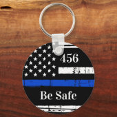Thin Blue Line Personalized Badge Number Politie Sleutelhanger (Voorkant)