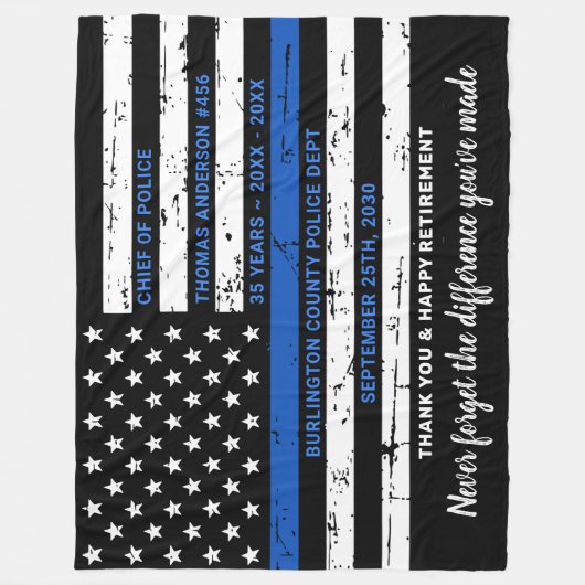 Thin Blue Line Personalized Police Retirement Fleece Deken (Voorkant)