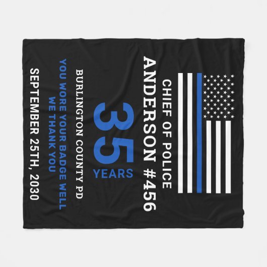 Thin Blue Line Personalized Police Retirement Fleece Deken (Voorkant (Horizontaal))