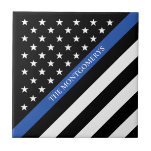 Thin Blue Line Police American Flag Monogram Tegeltje