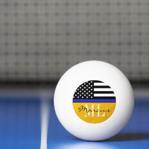 Thin Blue Line & Police flag Monogramed / Golden Pingpongballen