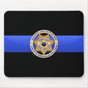 Thin Blue Line Police Greater Love Badge Muismat