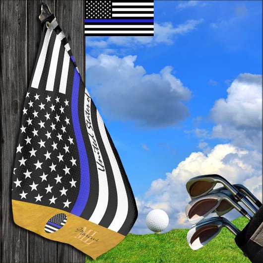 Thin Blue Line & Police, Monogramed American flag Golfhanddoek