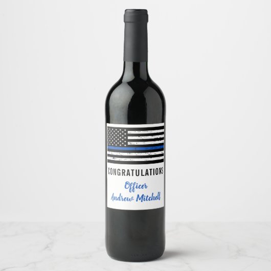 Thin Blue Line Police Officer gefeliciteerd Wijn Etiket (Voorkant)