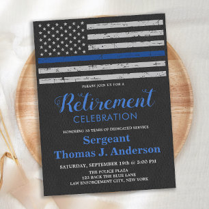Thin Blue Line Police Officer Retirement Party Uitnodiging Briefkaart